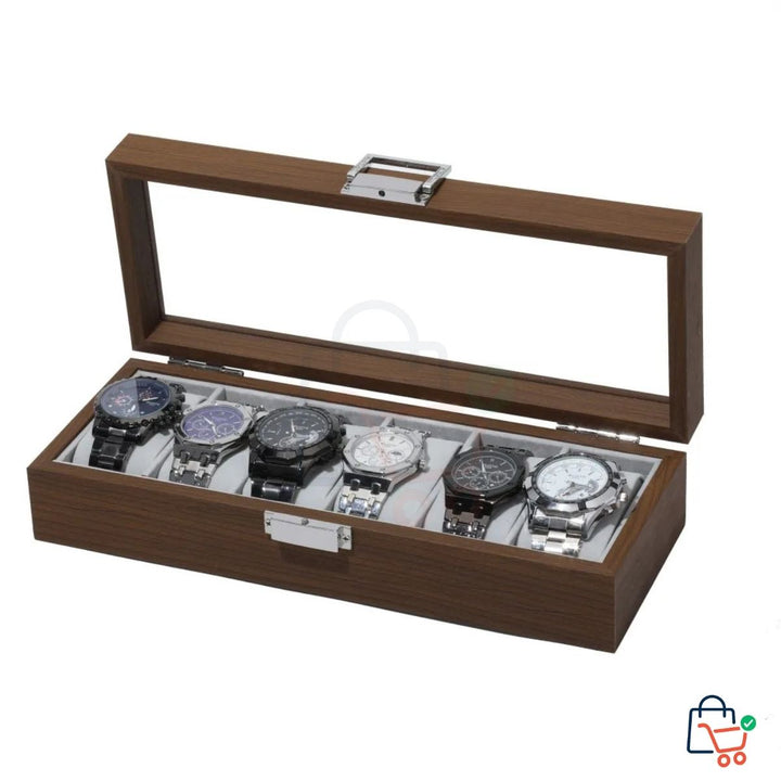 6-Slot Wooden Watch Storage Box