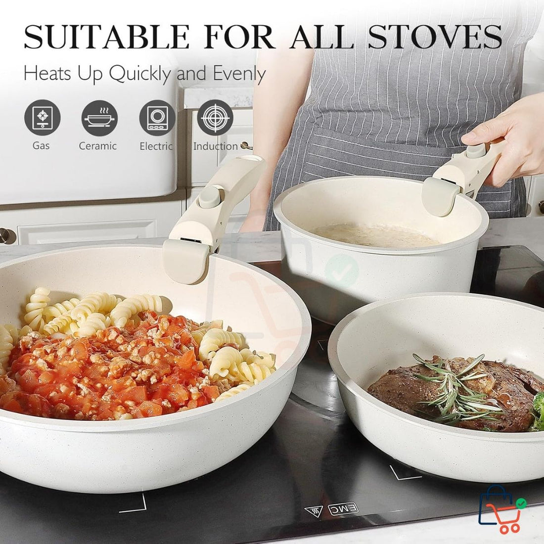 5 Pcs - Removable Handle Pots & Pans Set