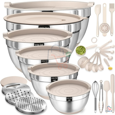 26 Pcs - Stainless Steel Bowls & Accessories