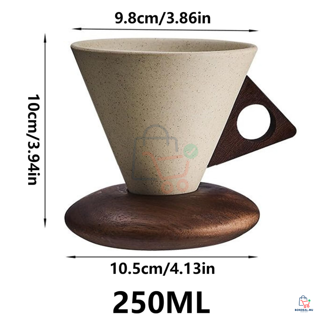 5 Pcs - Ceramic Cup with Wood Coaster