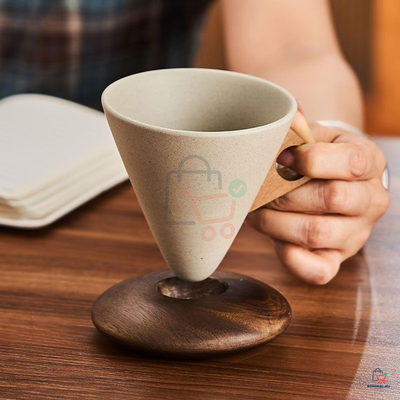 5 Pcs - Ceramic Cup with Wood Coaster