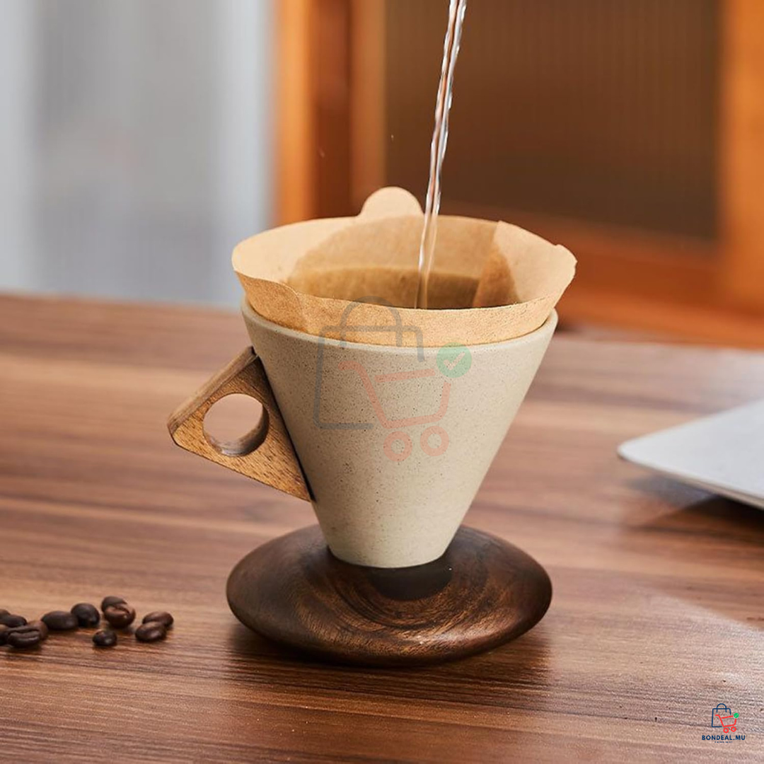 5 Pcs - Ceramic Cup with Wood Coaster