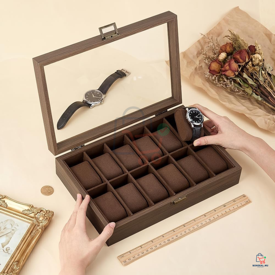 12-Slot Wooden Watch Storage Box