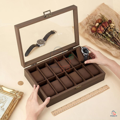 12-Slot Wooden Watch Storage Box