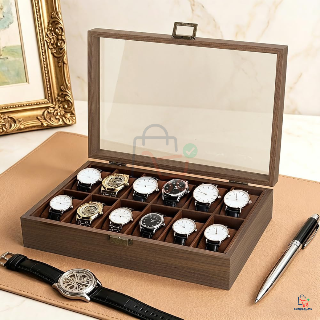 12-Slot Wooden Watch Storage Box