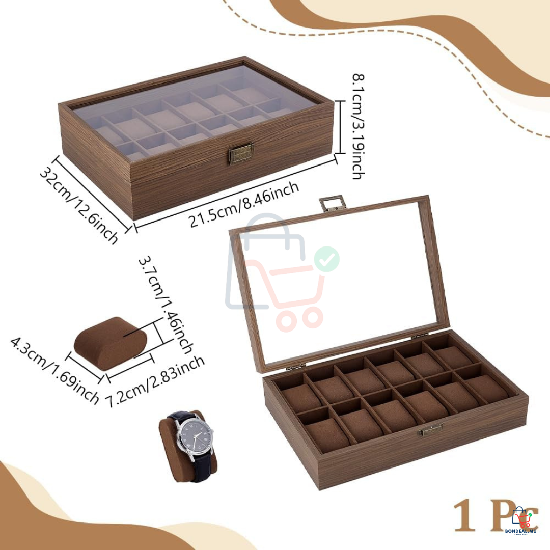 12-Slot Wooden Watch Storage Box