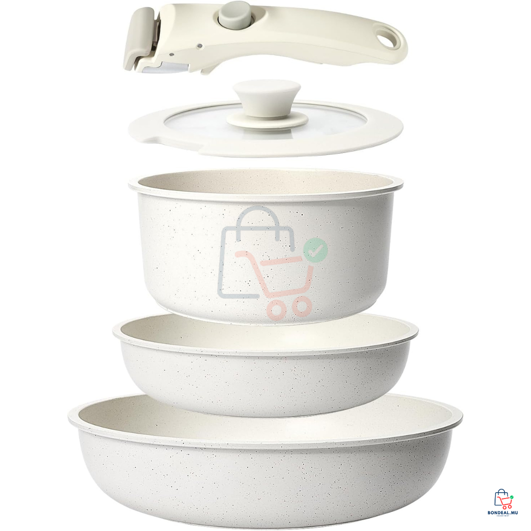 5 Pcs - Removable Handle Pots & Pans Set