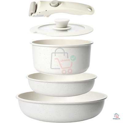 5 Pcs - Removable Handle Pots & Pans Set