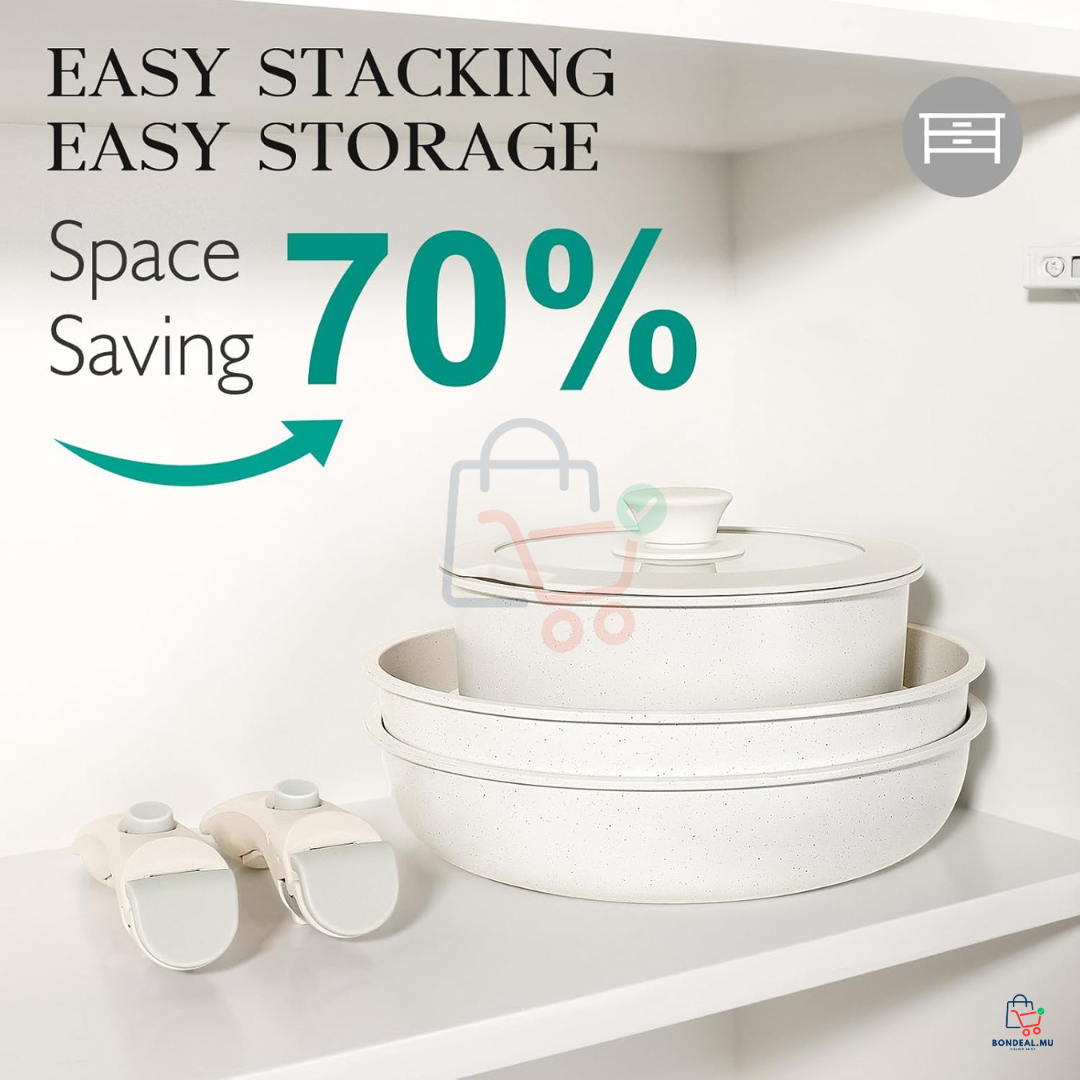 5 Pcs - Removable Handle Pots & Pans Set