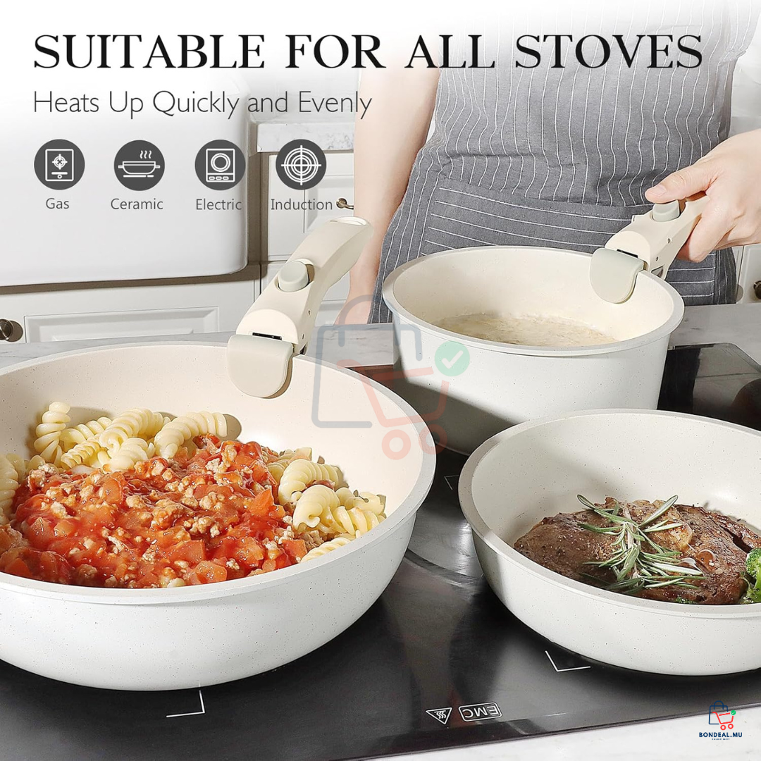 5 Pcs - Removable Handle Pots & Pans Set